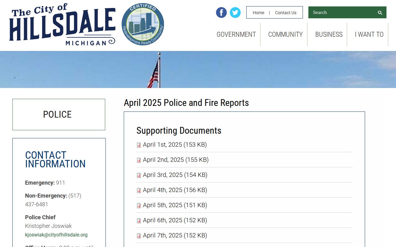 City of Hillsdale April 2025 police and fire report archive