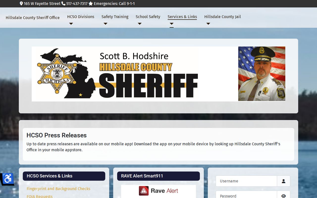Hillsdale County Sheriff press release page directing readers to the mobile app