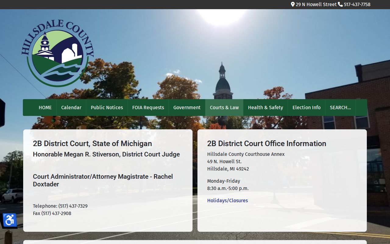 Hillsdale County arrest court record and district docket access page