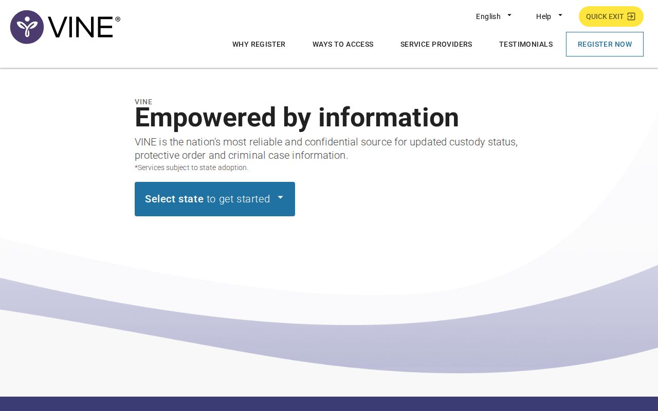 VINELink registration screen for custody notifications