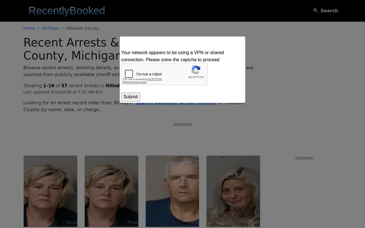 Unofficial RecentlyBooked Hillsdale County page